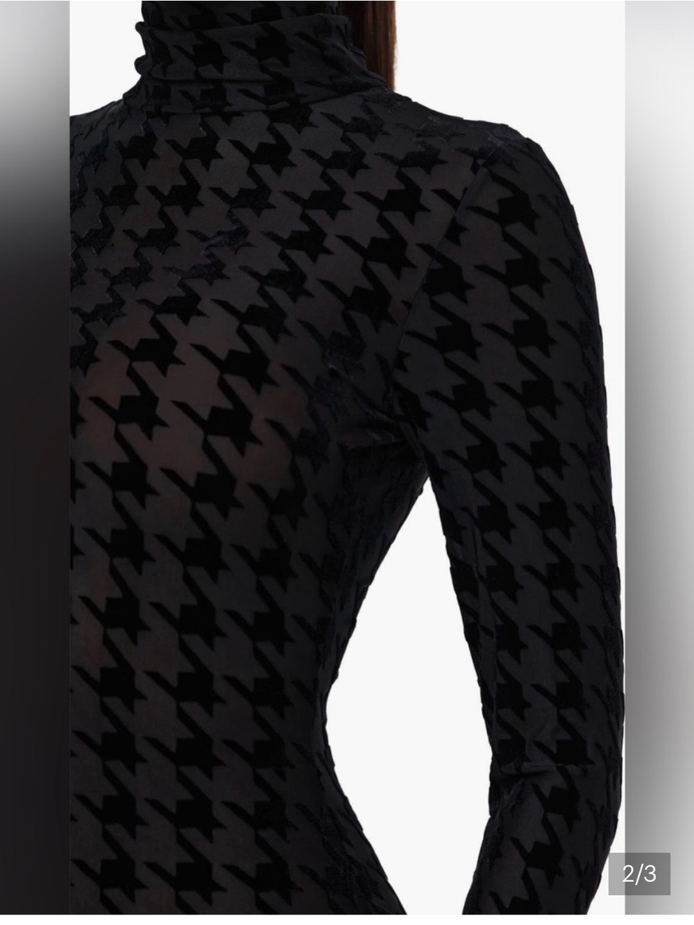 naked wardrobe Black Houndstooth Turtleneck Wide-Leg Jumpsuit Burnout - Picture 2 of 7